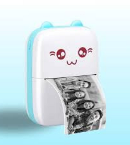 Mini Impressora Termica Portatil Gatinho- Azul Claro e Branco
