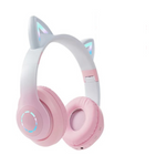 Fone de Ouvido Sem Fio com Microfone e Design de Orelhas de Gatinho LED - Rosa
