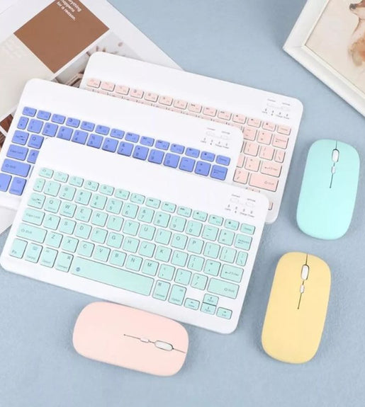 Kit Teclado + Mouse Sem Fio Bluetooth Para Notebook e Tablet