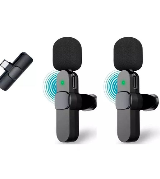 Microfone Lapela Celular Sem Fio Duplo Tipo C - Preto